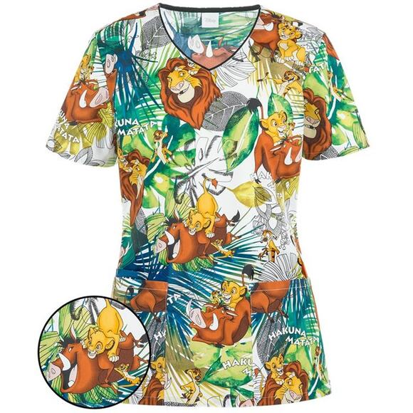 Disney Scrubs Lion King Graphic Print Top Sz 2XL Nursing Medical Workwear - Picture 2 of 9